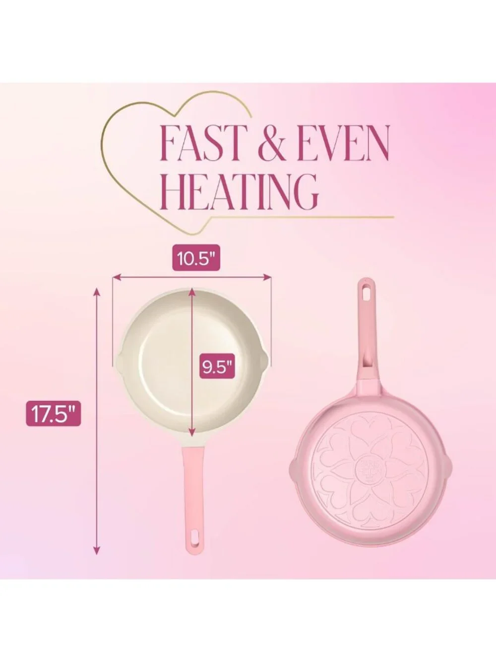 Nonstick Ceramic Fry Pan, 9.5-Inch, Fast Heating, Easy Pour Spouts, Comfort